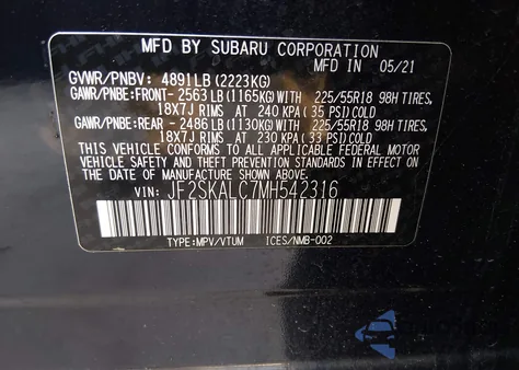 2021 Subaru Forester Sport from USA, damaged, VIN JF2SKALC7MH542316